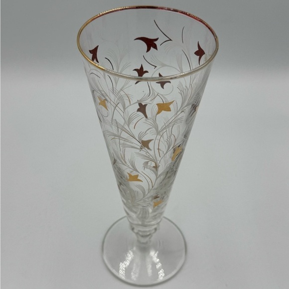 Vintage Libbey MCM Royal Fern Gold/White Pilsner Glasses Set of 6 - Picture 4 of 5